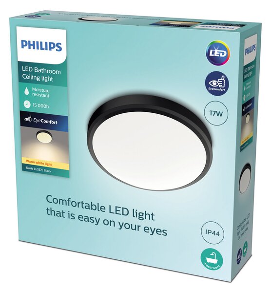 Philips Plafonieră cu LED Doris 2700K negru Ø35 cm, Negru, Camera de zi / sufragerie, Metal