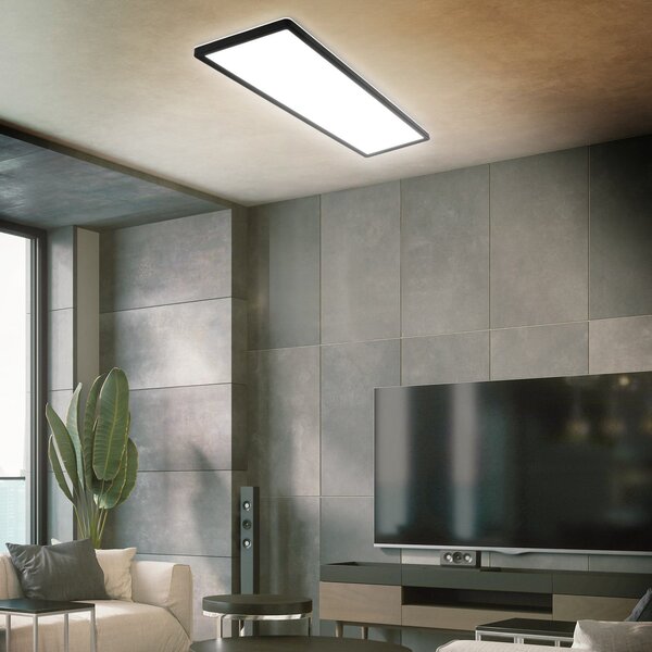 Briloner Panou LED montat la suprafață Slim 58x20cm on/off 4,000K negru, Negru, Studiu / Birou, Plastic, Modern