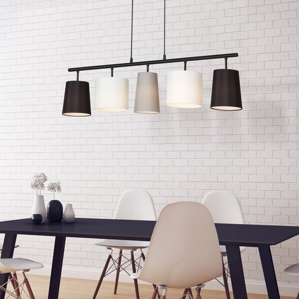Briloner Lampă suspendată Shades cu 5 abajururi textile, reglabil, Negru, Camera de zi / sufragerie, Țesătură / Textil, Modern