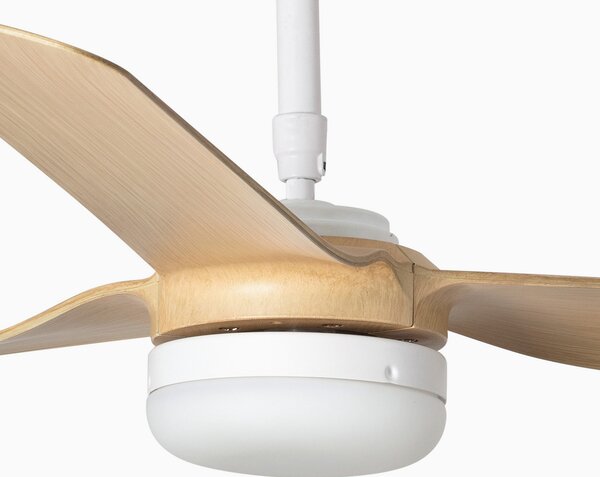 FARO BARCELONA Ventilator de tavan Punt M DC LED alb/lemn deschis, Alb, Camera de zi / sufragerie, Metal, Modern