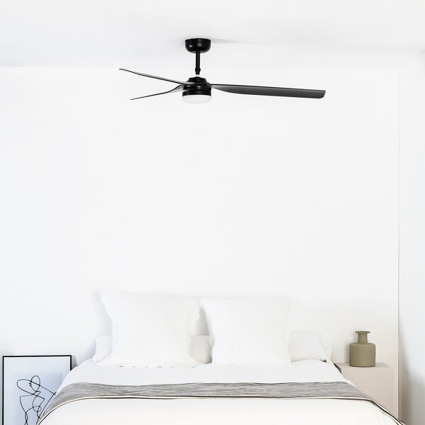 FARO BARCELONA Ventilator tavan Punt M DC lampă LED negru, Negru, Camera de zi / sufragerie, Metal, Modern