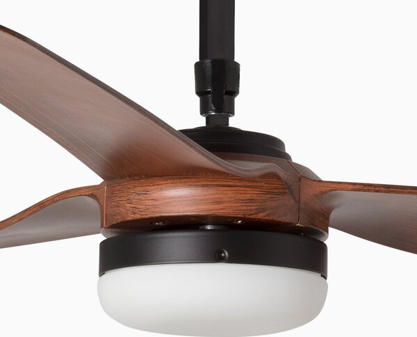 FARO BARCELONA Ventilator de tavan cu LED Punt M, silențios, DC, negru/lemn închis, Negru, Camera de zi / sufragerie, Metal, Modern