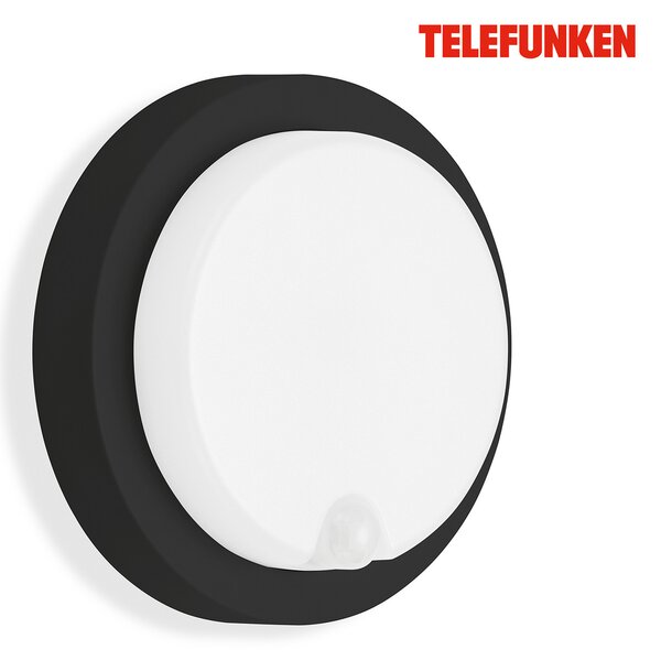 Telefunken LED senzor în aer liber lumina de perete Dortmund Ø17cm negru, Negru, Plastic, Modern