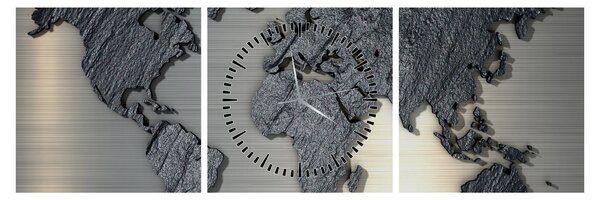 Tablou - Harta lumii în textura de piatră (cu ceas) (90x30 cm)