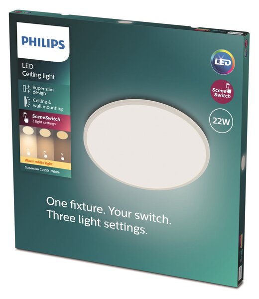 Philips SuperSlim plafonieră 2.700K Ø42cm alb, reglabil, Alb, Studiu / Birou, Metal