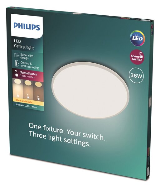 Philips SuperSlim LED IP44 Ø 24,5 cm 4.000 K alb, reglabil, Alb, Baie, Metal