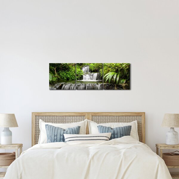 Tablou - Cascadă în pădurea tropicală (cu ceas) (90x30 cm)