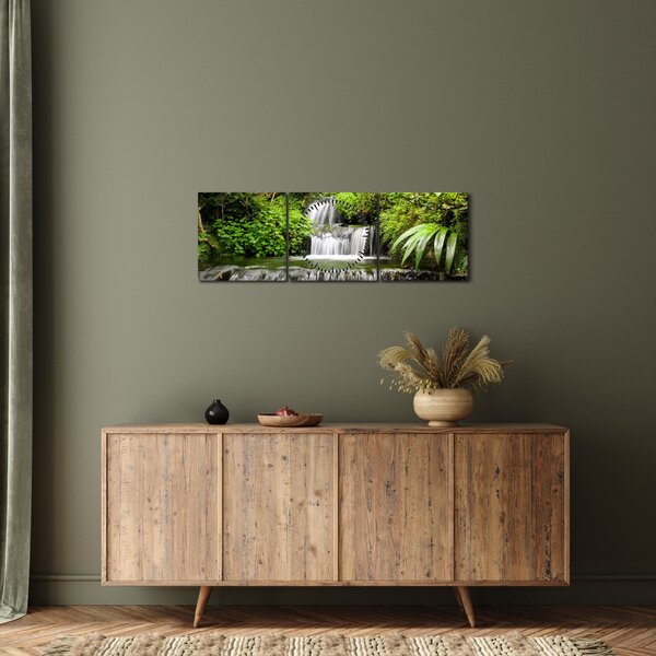 Tablou - Cascadă în pădurea tropicală (cu ceas) (90x30 cm)