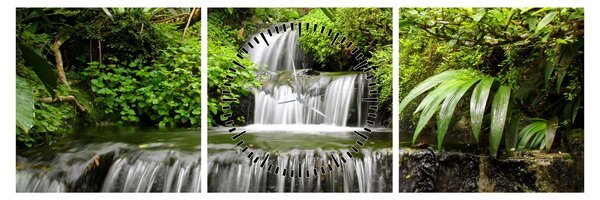 Tablou - Cascadă în pădurea tropicală (cu ceas) (90x30 cm)