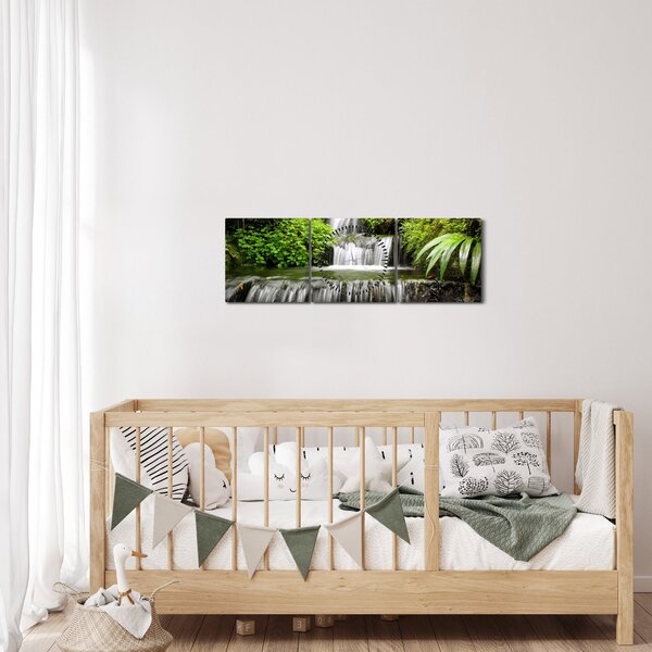 Tablou - Cascadă în pădurea tropicală (cu ceas) (90x30 cm)
