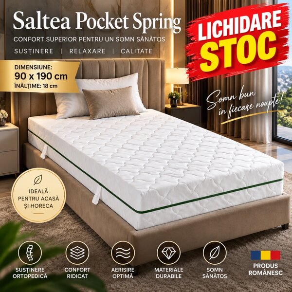 Saltea Ortopedică Pocket Spring 90x190 cm, H 18 cm