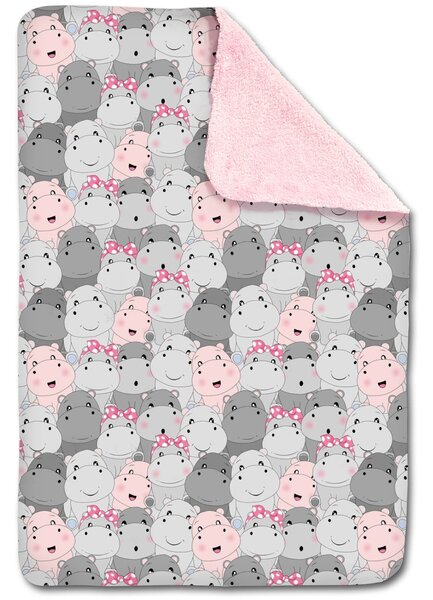 Paturica dubla pufoasa cu doua fete 100x78 cm Kidizi Fluffy Hippolandia