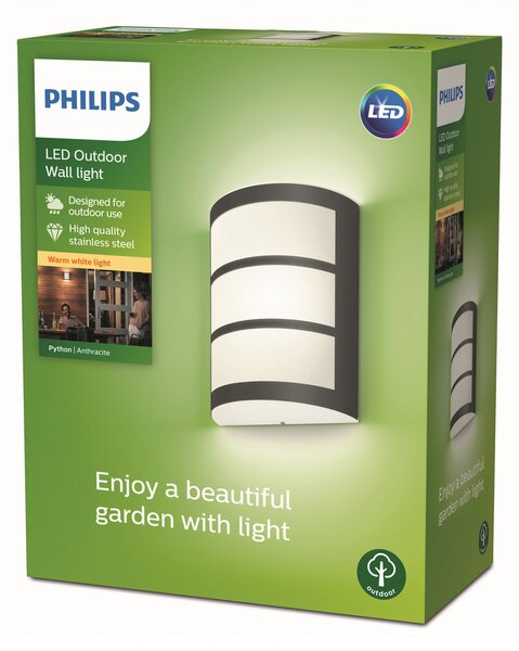 Philips Python aplică LED exterior antracit 2.700K, Negru, Metal