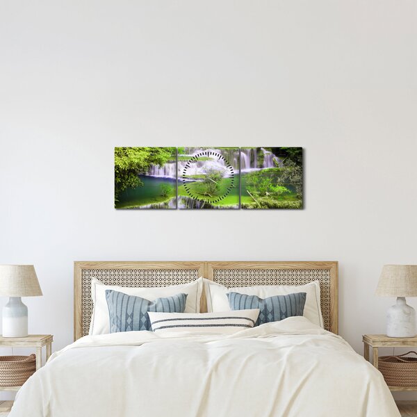 Tablou - Cascada Huay Mae Khamin, Kanchanaburi, Thailanda (cu ceas) (90x30 cm)