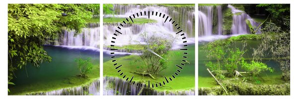 Tablou - Cascada Huay Mae Khamin, Kanchanaburi, Thailanda (cu ceas) (90x30 cm)