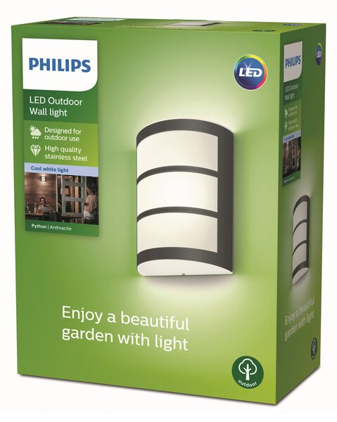 Philips Python aplică LED exterior antracit 4.000K, Negru, Metal