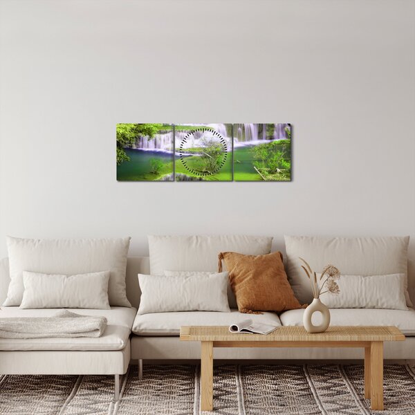 Tablou - Cascada Huay Mae Khamin, Kanchanaburi, Thailanda (cu ceas) (90x30 cm)