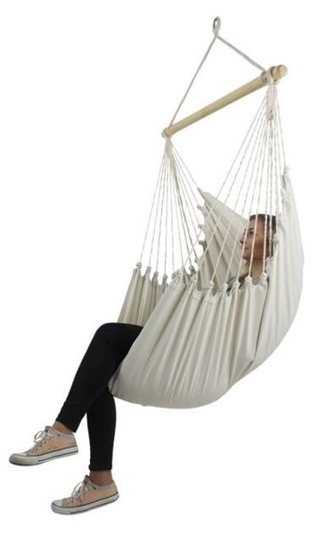 Hamac tip scaun, 100x130 cm, 2 perne, bara din lemn, bumbac bej