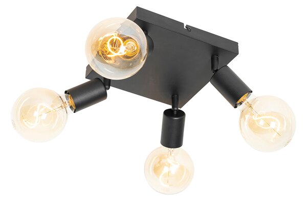 Spotlight modern negru pătrat cu 4 lumini - Facil