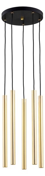 Euluna Lampă suspendată Sone, baldachin rotund, 5 becuri, alamă, reglabil, Auriu / Alamă, Camera de zi / sufragerie, Metal