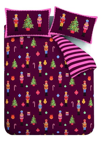 Lenjerie de pat roz-mov pentru pat de o persoană 135x200 cm Nutcracker Stripe – Catherine Lansfield