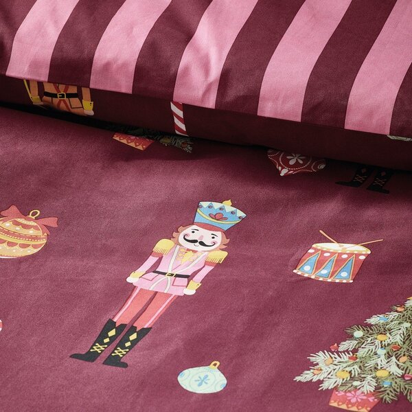 Lenjerie de pat roz-mov pentru pat de o persoană 135x200 cm Nutcracker Stripe – Catherine Lansfield