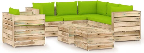 Set mobilier grădină cu perne, 8 piese, lemn verde tratat