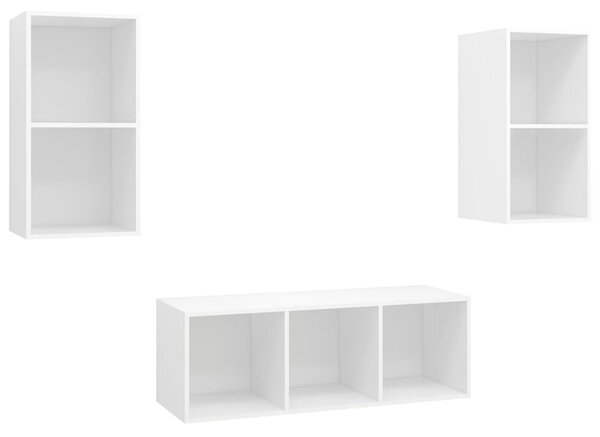 Set de dulapuri TV, 3 piese, alb, lemn prelucrat