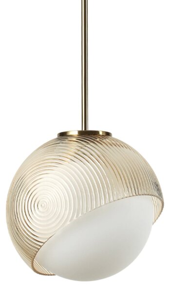 IDEAL LUX Lampă suspendată Bloom, Ø 12 cm, alamă, metal/sticlă, Auriu / Alamă, Camera de zi / sufragerie, Metal, Modern