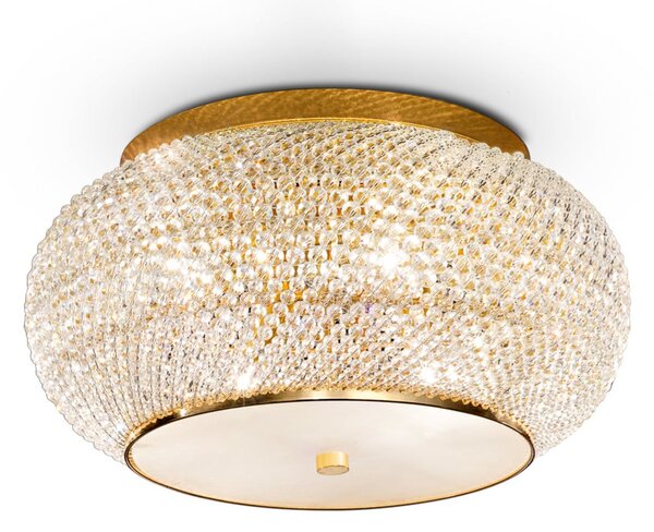 IDEAL LUX Plafonieră Pasha, auriu/transparent, Ø 40 cm, sticlă, reglabil, Auriu / Alamă, Camera de zi / sufragerie, Sticlă