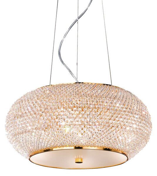 IDEAL LUX Lampă suspendată Pasha, auriu/transparent, Ø 40 cm, sticlă, reglabil, Auriu / Alamă, Camera de zi / sufragerie, Sticlă