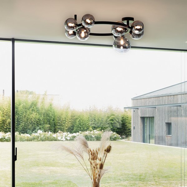 IDEAL LUX Plafonieră Perlage, negru/fum, lungime 70 cm, 10 becuri, Negru, Camera de zi / sufragerie, Metal