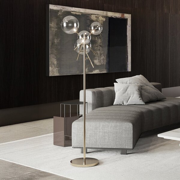 IDEAL LUX Lampadar Equinoxe, crom/gri fumuriu, înălțime 166 cm, Crom, Camera de zi / sufragerie, Metal