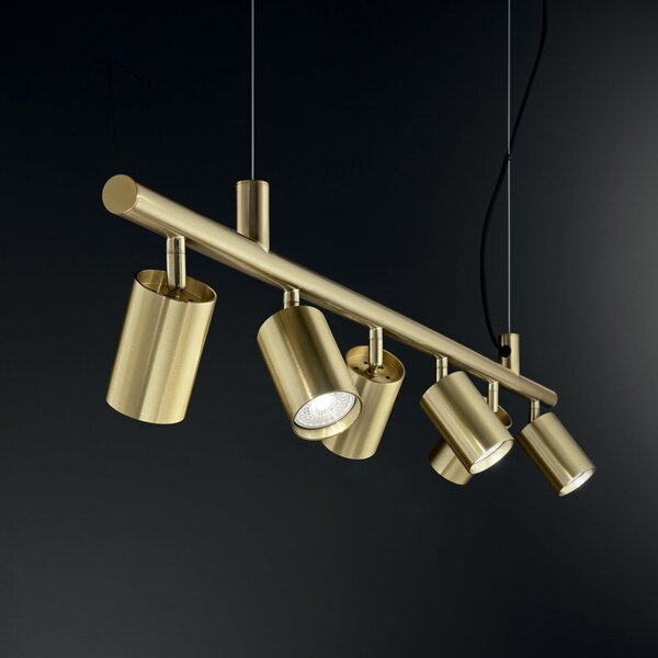 IDEAL LUX Lampă suspendată Dynamite Round, din alamă, cu 6 becuri, Auriu / Alamă, Camera de zi / sufragerie, Metal, Modern