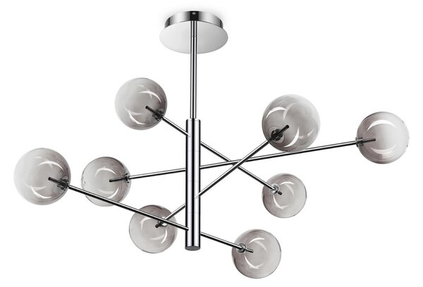 IDEAL LUX Lampă suspendată Equinoxe, crom/gri fumuriu, cu 8 becuri, Crom, Camera de zi / sufragerie, Metal
