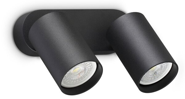 IDEAL LUX Spot de perete Dynamite Round, negru, 16,5 cm, cu 2 becuri, Negru, Camera de zi / sufragerie, Metal, Modern