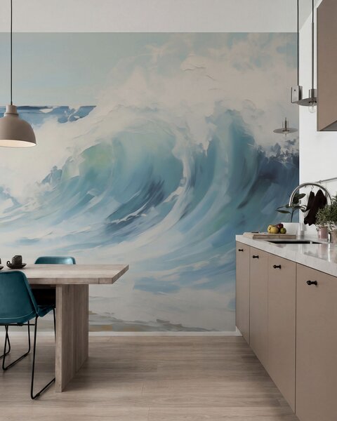 Tapet Valuri în azuriu, Fototapet cu peisaje marine, w05899 : Uwalls.ro