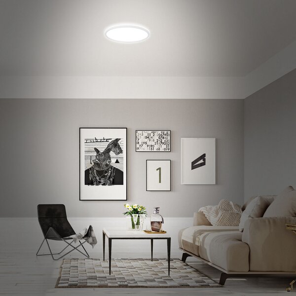 Briloner Plafonieră LED B smart RGBW dimabil, albă, Ø 42 cm, reglabil, Alb, Camera de zi / sufragerie, Plastic, Modern