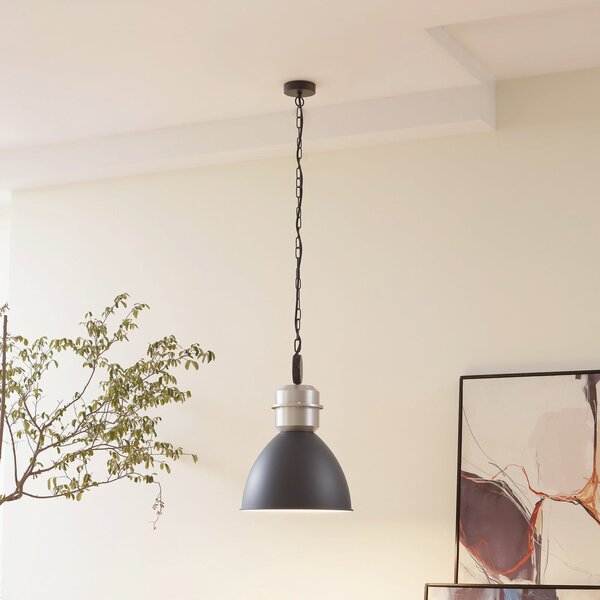 Lucande Suspensie Kaeloria, negru/argintiu, aluminiu, Ø 35 cm, reglabil, Negru, Camera de zi / sufragerie, Metal, Design industrial