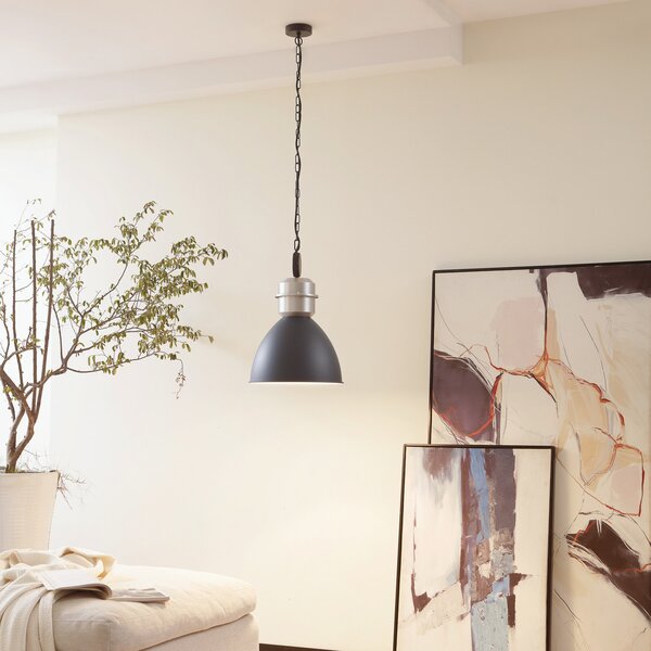 Lucande Suspensie Kaeloria, negru/argintiu, aluminiu, Ø 35 cm, reglabil, Negru, Camera de zi / sufragerie, Metal, Design industrial