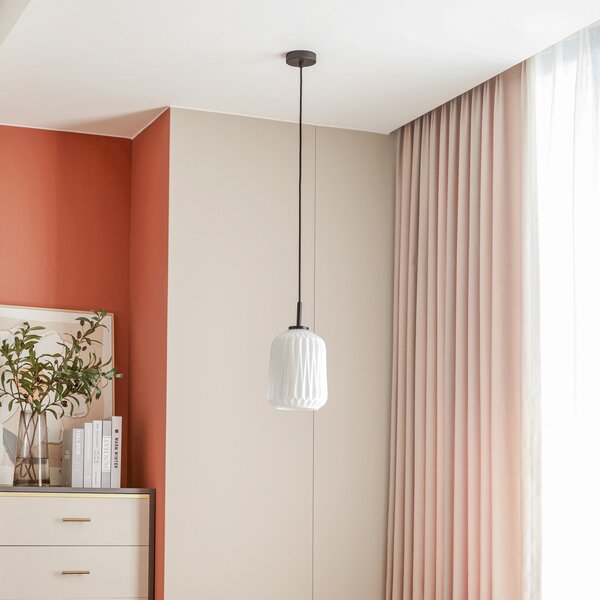 Lucande Suspensie Lirien, negru, sticlă, Ø 20 cm, reglabil, Alb, Camera de zi / sufragerie, Metal, Modern
