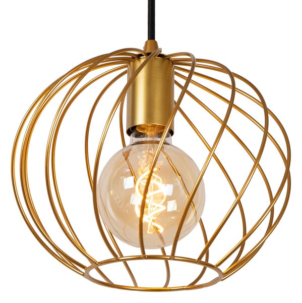 Lucide Danza lampă suspendată, 1 bec, Ø 25 cm, auriu, reglabil, Auriu / Alamă, Camera de zi / sufragerie, Metal, Modern