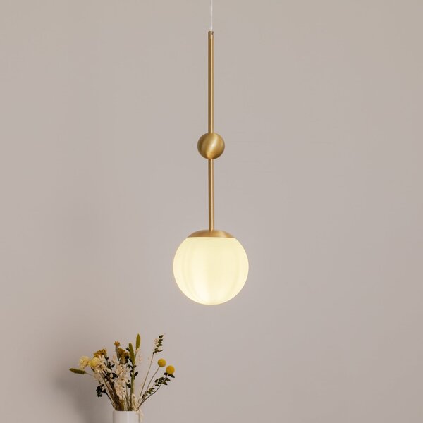 ALDEX Lampa suspendată Joel, alamă/alb, 1 bec, reglabil, Auriu / Alamă, Camera de zi / sufragerie, Sticlă