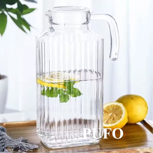 Carafa eleganta Pufo Simply din sticla pentru apa, limonada sau suc, 2L, transparent