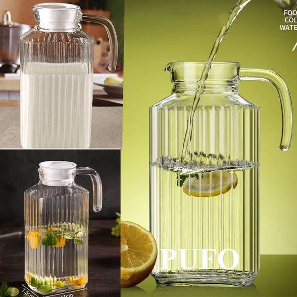 Carafa eleganta Pufo Simply din sticla pentru apa, limonada sau suc, 2L, transparent