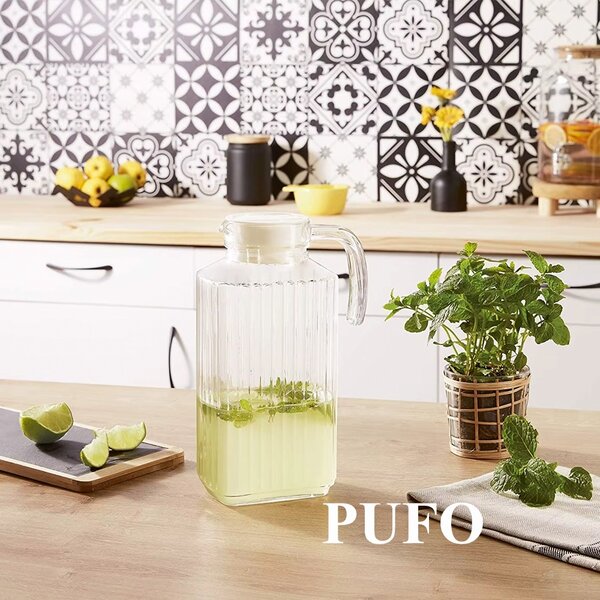 Carafa eleganta Pufo Simply din sticla pentru apa, limonada sau suc, 2L, transparent