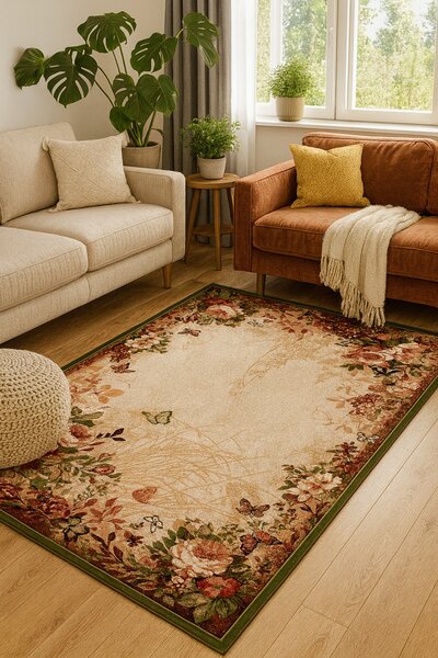 Covor Floral Lotos 15003, Verde Crem, Diverse Dimensiuni