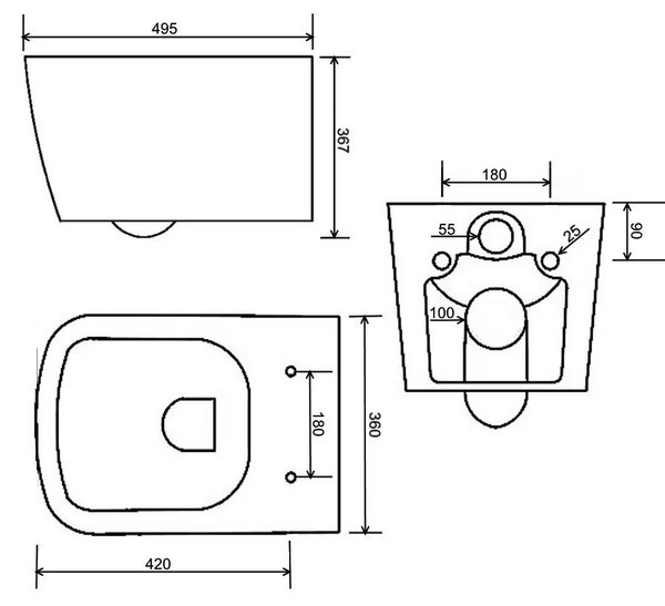 Kronenbach Cube vas wc agăţat fără margine alb KB15500CU