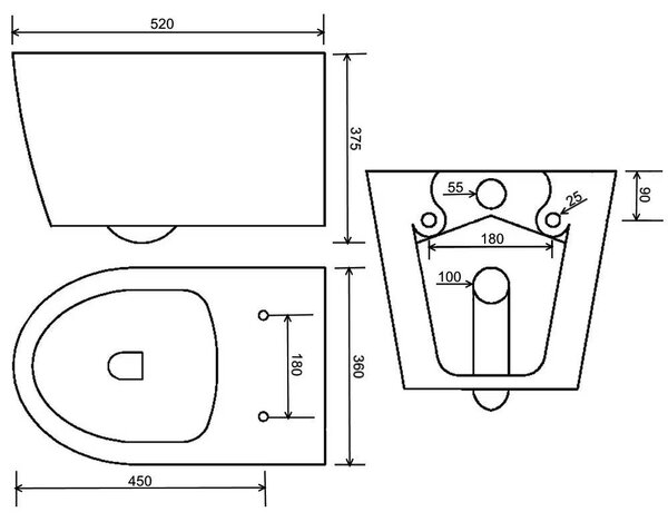 Kronenbach Tube vas wc agăţat fără margine alb KB15100TU
