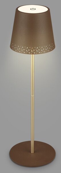 Briloner Kiki LED lampă de masă reîncărcabilă, maro / aur, IP44, 3,000K, reglabil, Maro / Rugină, Metal, Modern